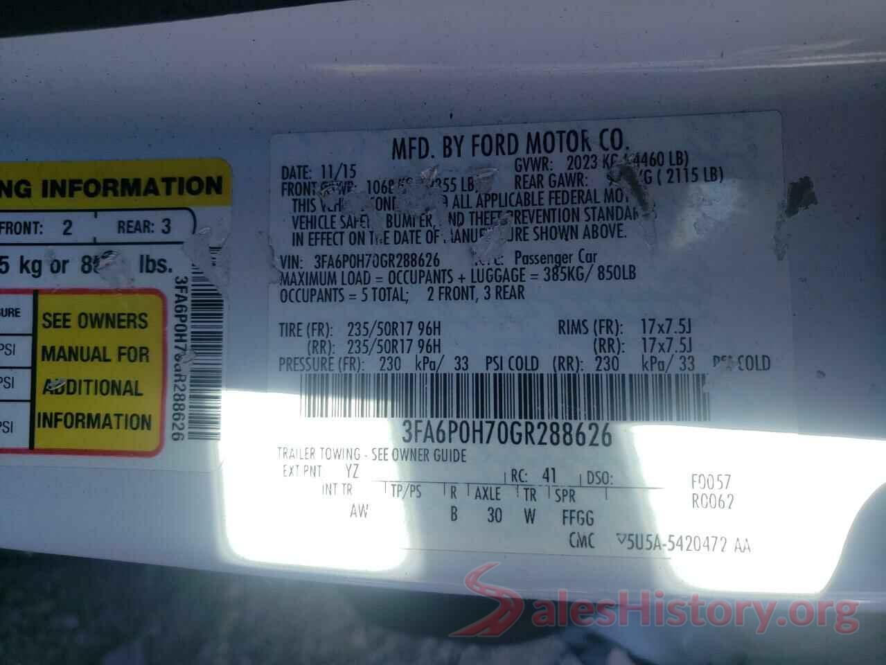 3FA6P0H70GR288626 2016 FORD FUSION