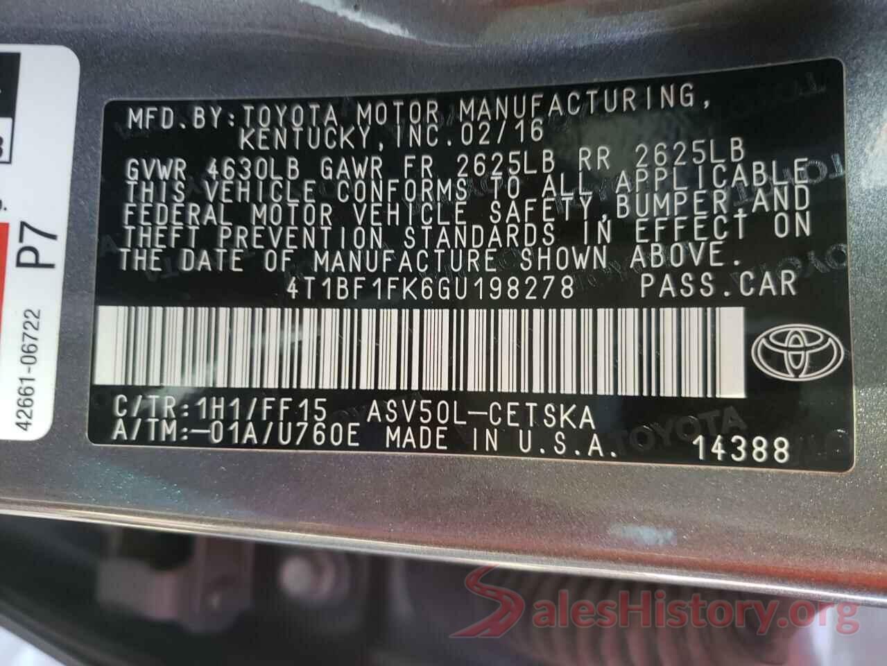 4T1BF1FK6GU198278 2016 TOYOTA CAMRY