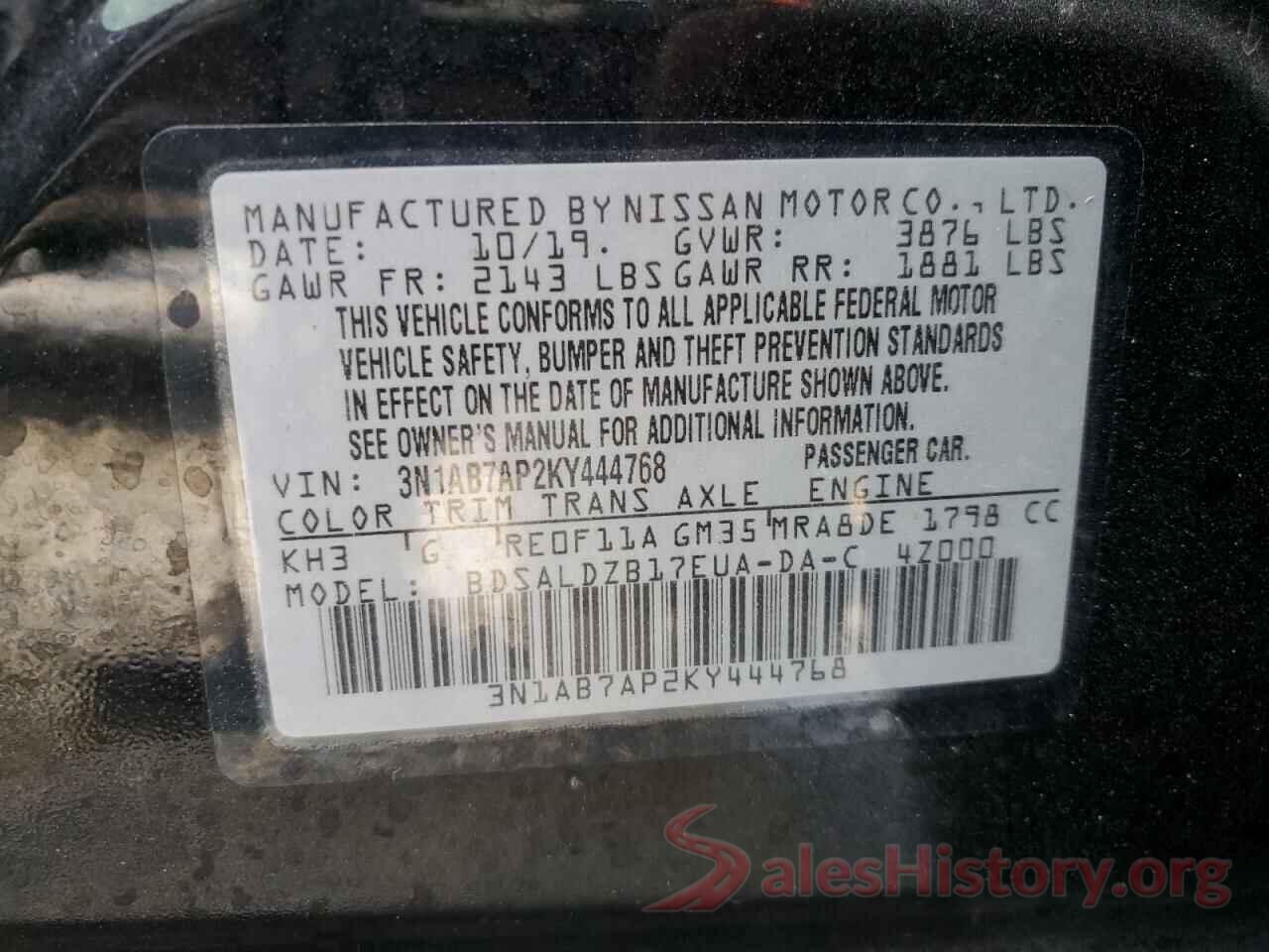 3N1AB7AP2KY444768 2019 NISSAN SENTRA