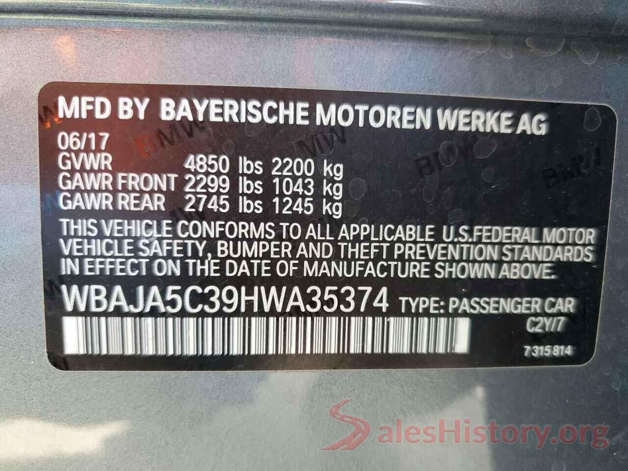 WBAJA5C39HWA35374 2017 BMW 5 SERIES