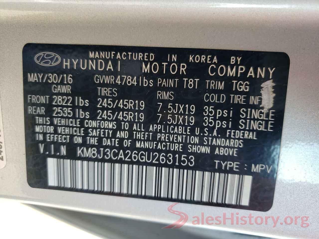 KM8J3CA26GU263153 2016 HYUNDAI TUCSON