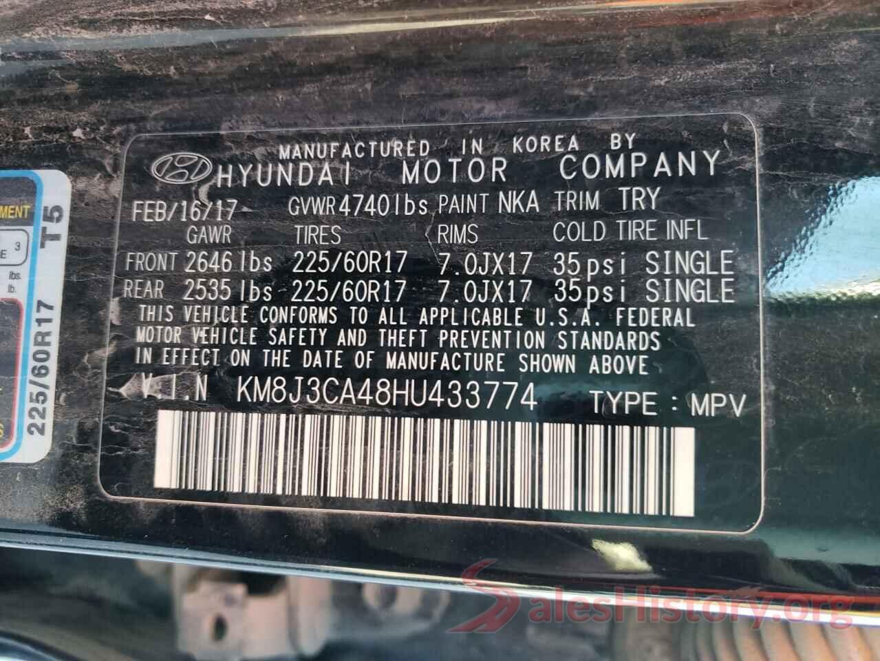 KM8J3CA48HU433774 2017 HYUNDAI TUCSON