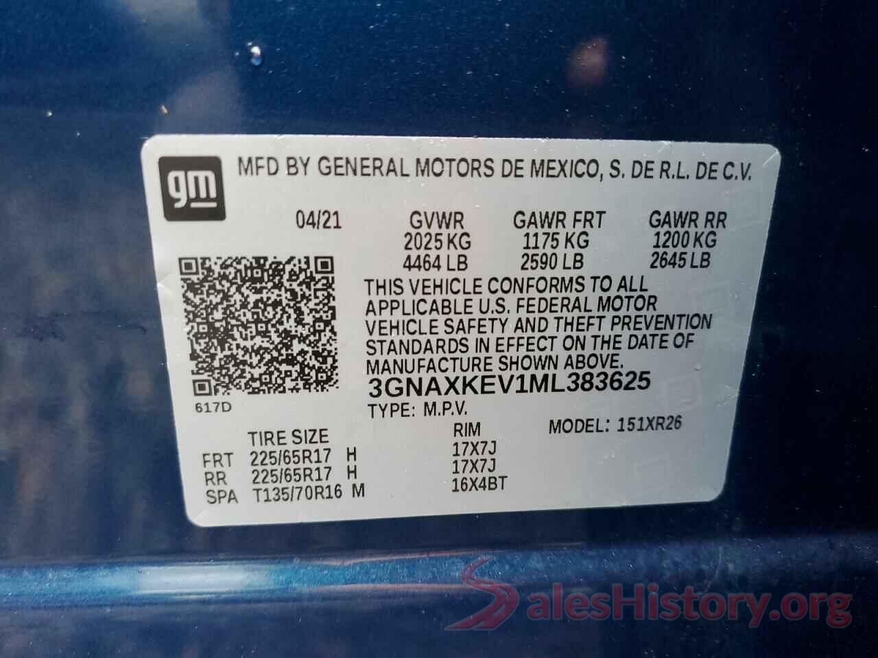 3GNAXKEV1ML383625 2021 CHEVROLET EQUINOX