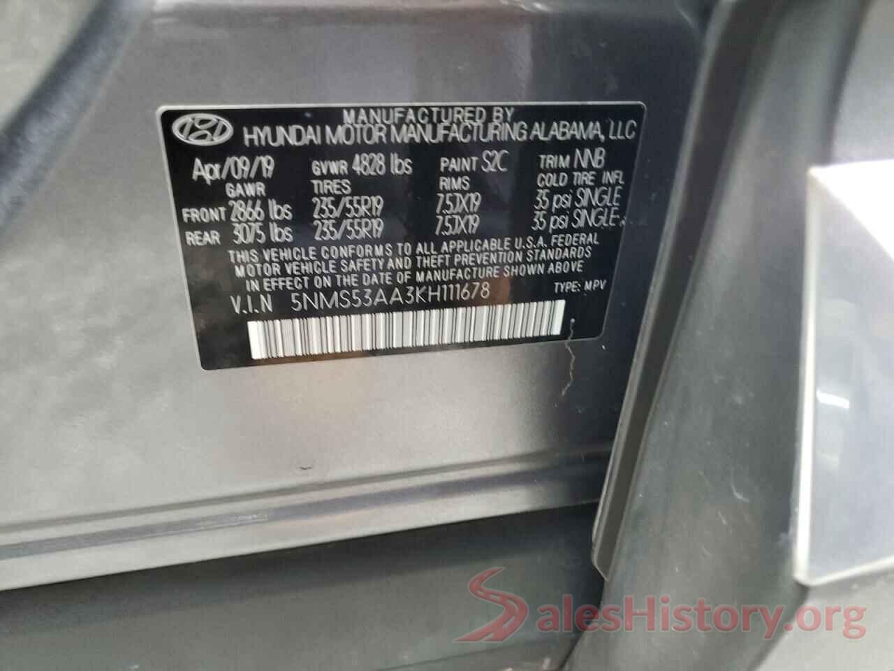 5NMS53AA3KH111678 2019 HYUNDAI SANTA FE