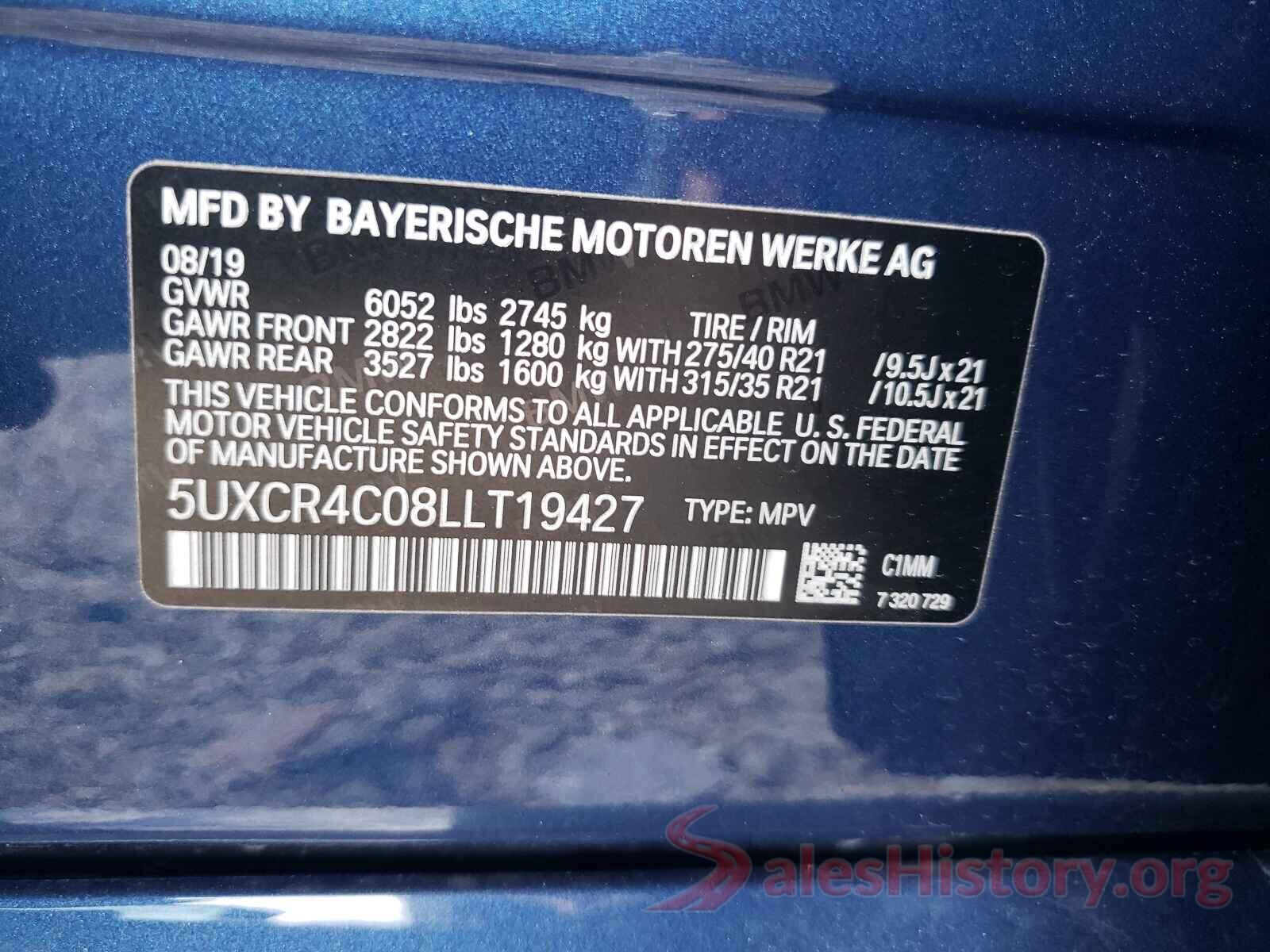 5UXCR4C08LLT19427 2020 BMW X5