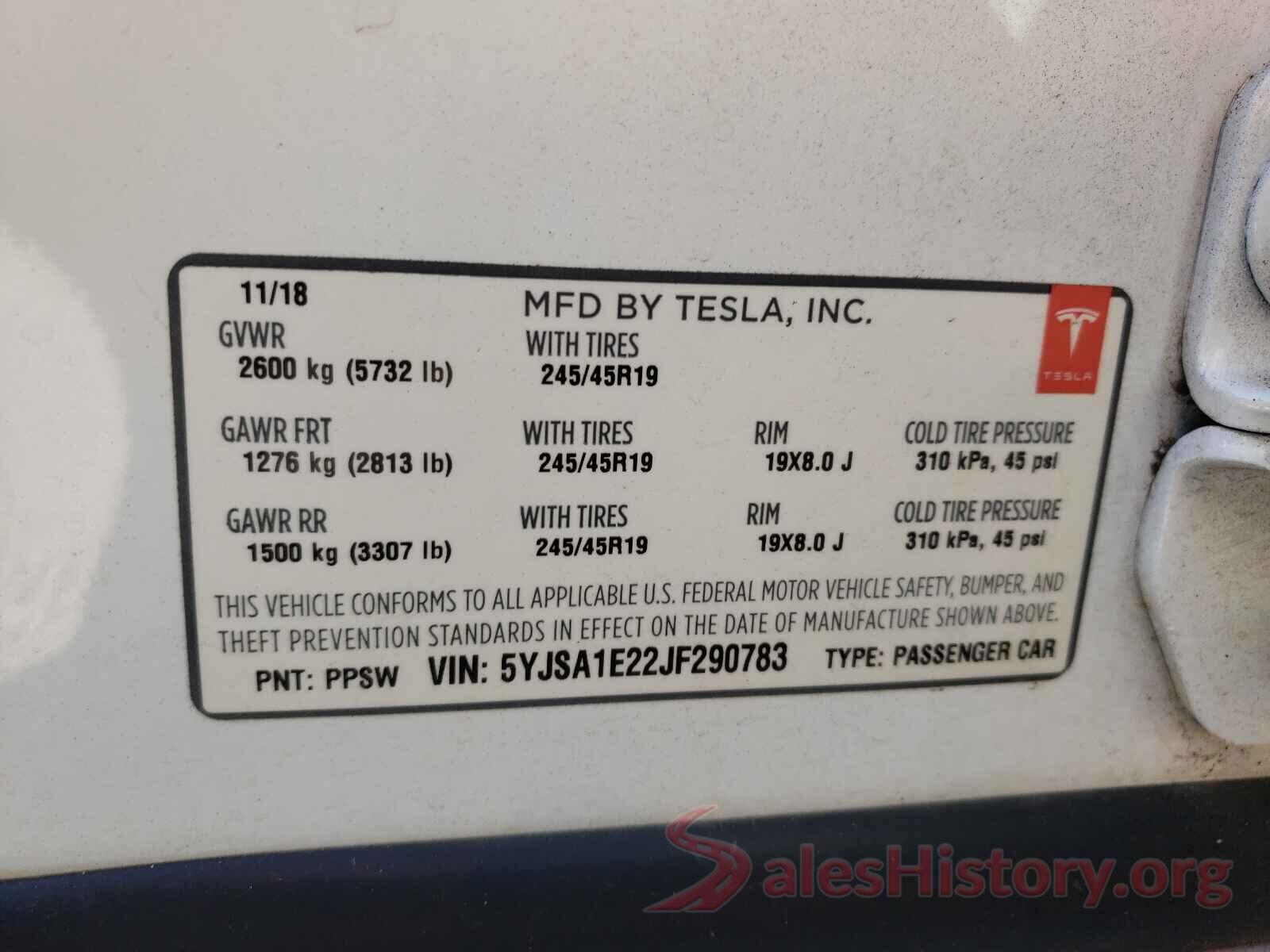 5YJSA1E22JF290783 2018 TESLA MODEL S