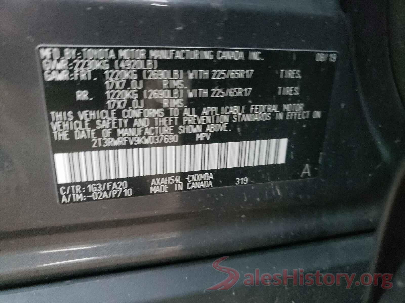 2T3RWRFV9KW037690 2019 TOYOTA RAV4