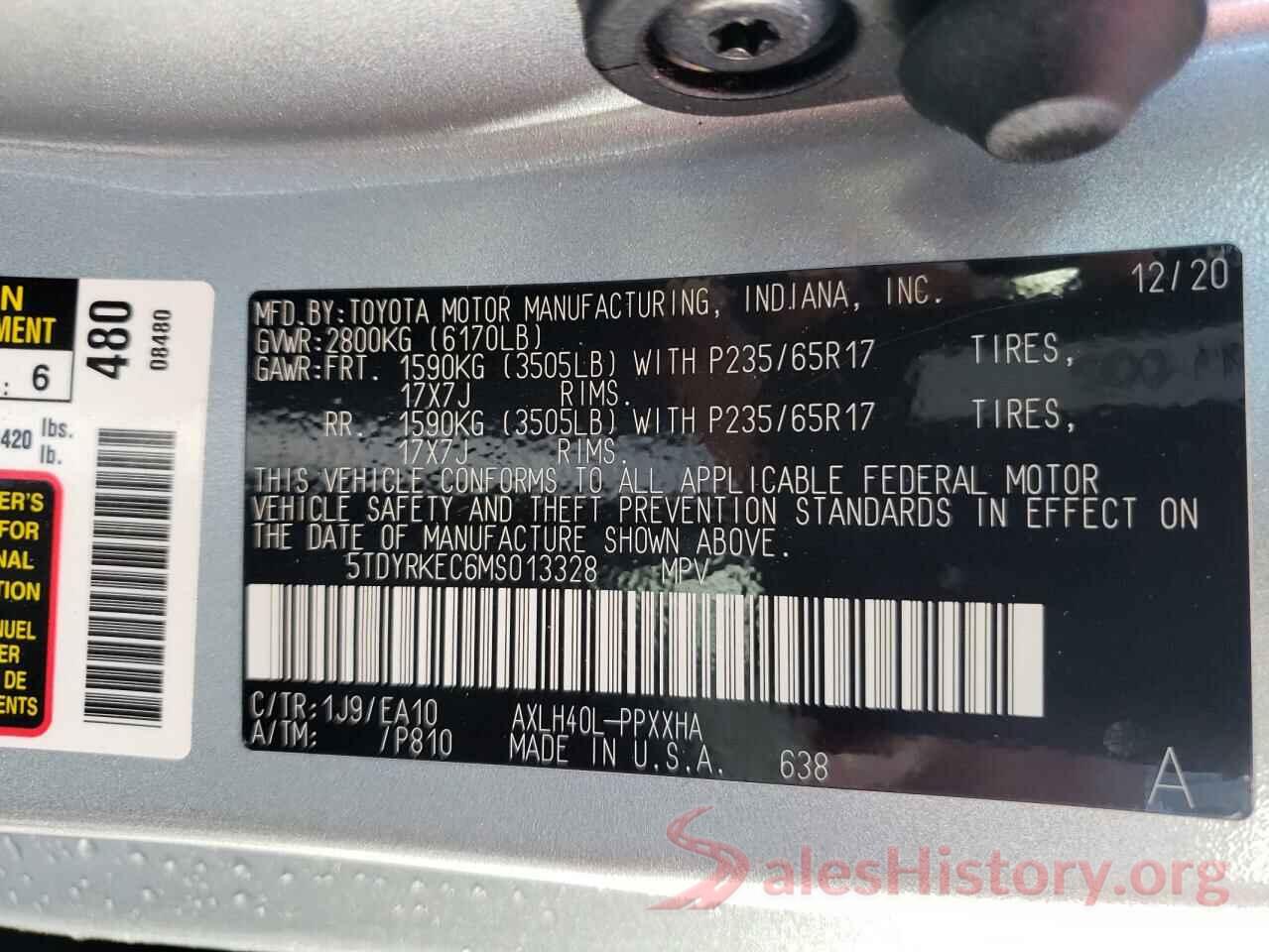 5TDYRKEC6MS013328 2021 TOYOTA SIENNA