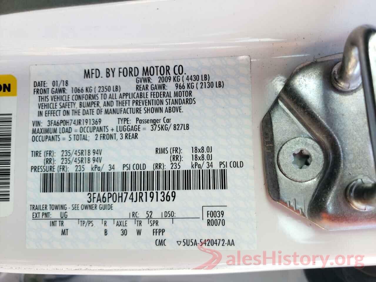 3FA6P0H74JR191369 2018 FORD FUSION