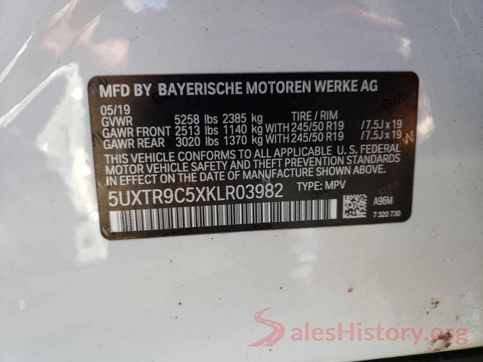 5UXTR9C5XKLR03982 2019 BMW X3