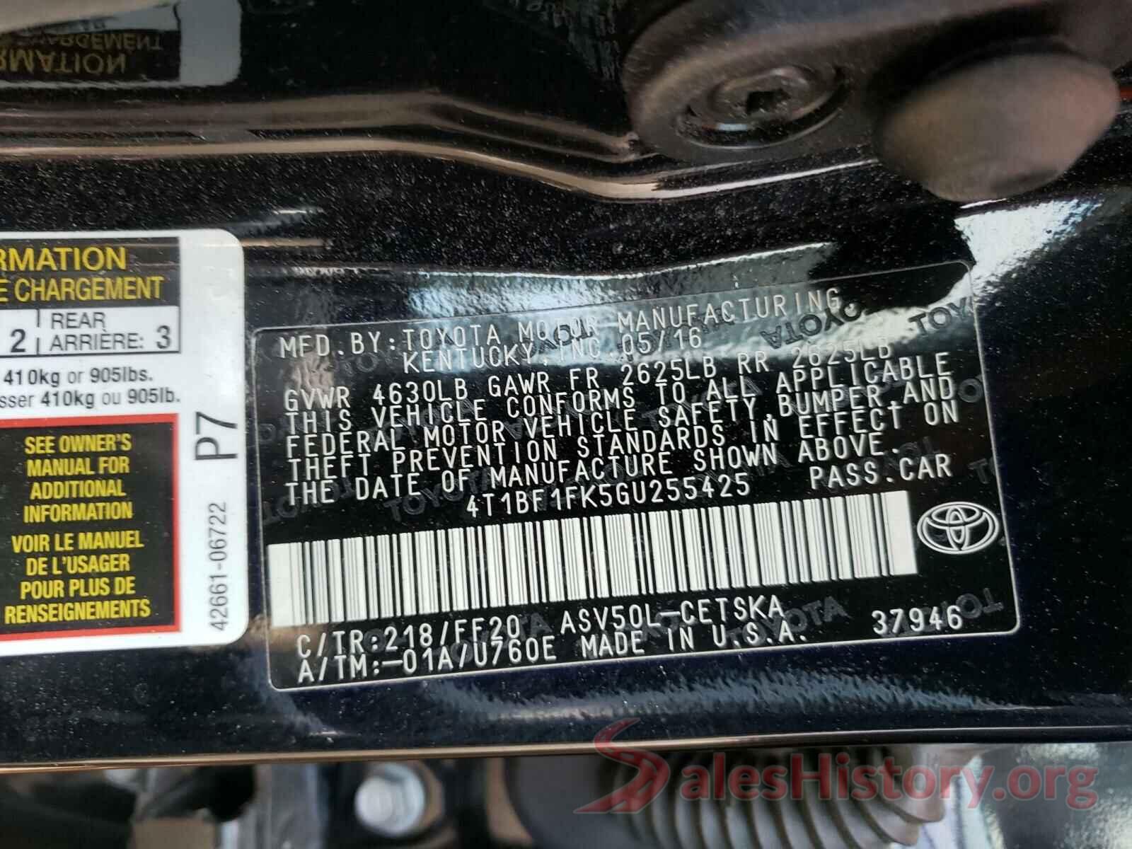 4T1BF1FK5GU255425 2016 TOYOTA CAMRY