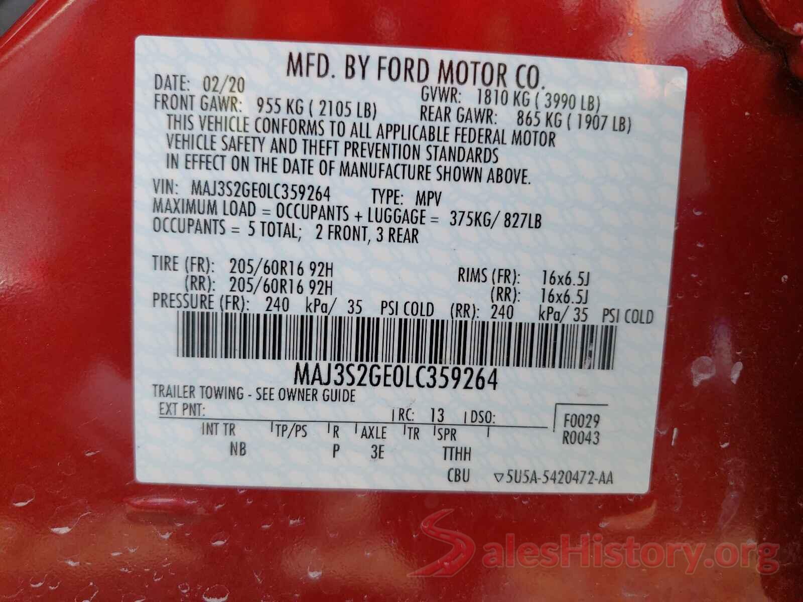 MAJ3S2GE0LC359264 2020 FORD ALL OTHER