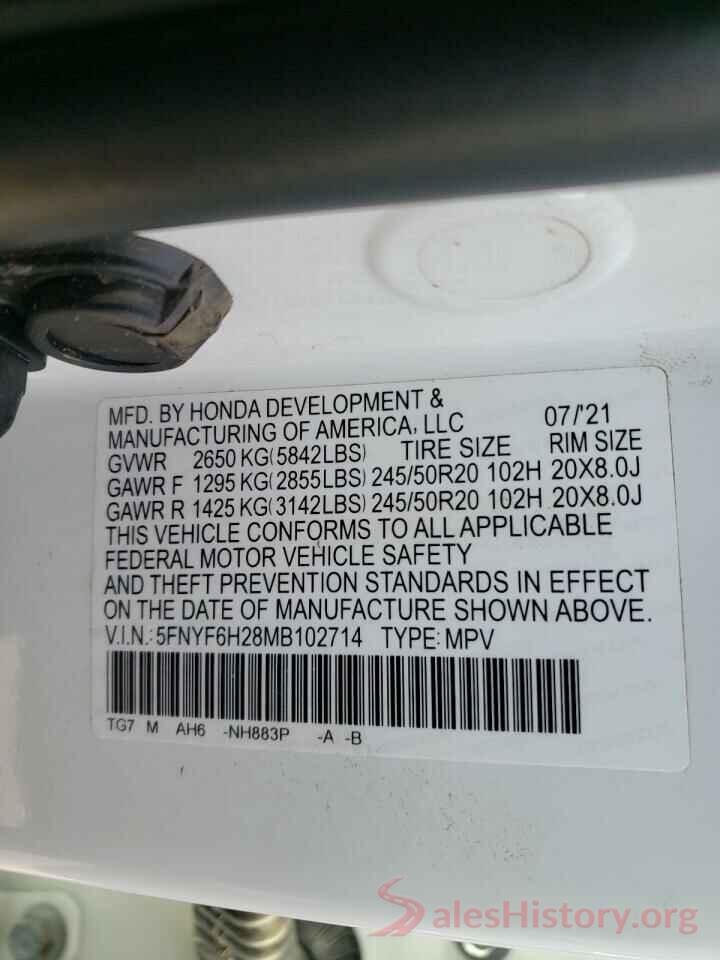 5FNYF6H28MB102714 2021 HONDA PILOT