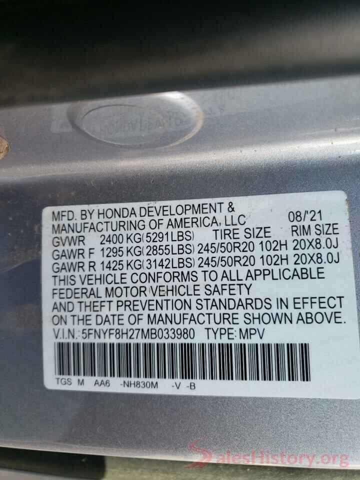 5FNYF8H27MB033980 2021 HONDA PASSPORT