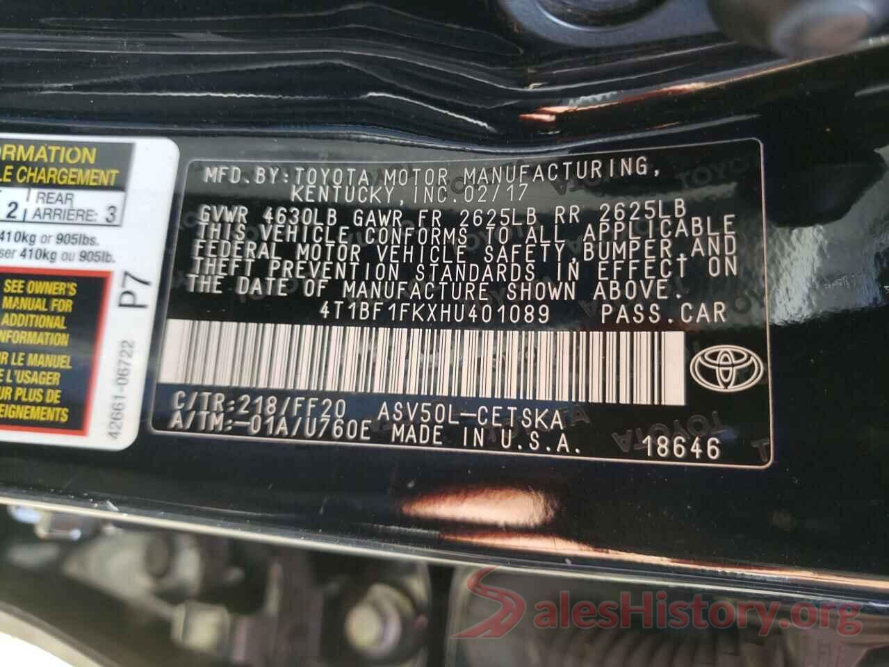 4T1BF1FKXHU401089 2017 TOYOTA CAMRY