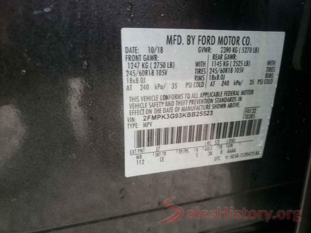 2FMPK3G93KBB25523 2019 FORD EDGE