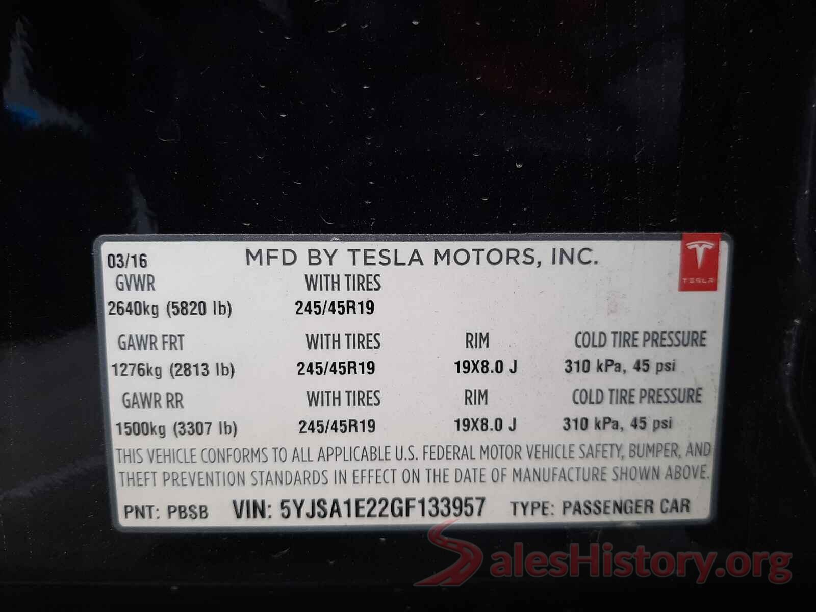 5YJSA1E22GF133957 2016 TESLA MODEL S