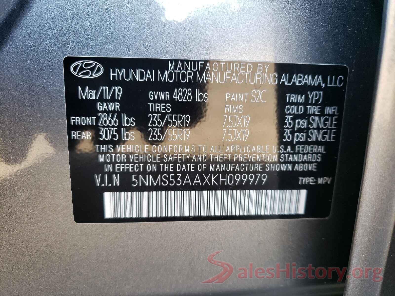 5NMS53AAXKH099979 2019 HYUNDAI SANTA FE