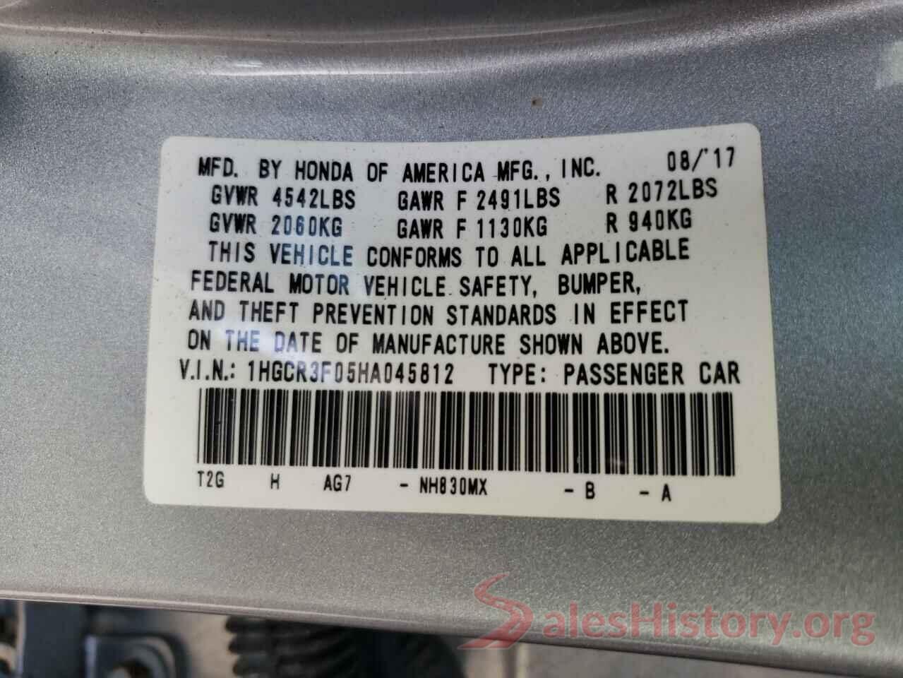 1HGCR3F05HA045812 2017 HONDA ACCORD