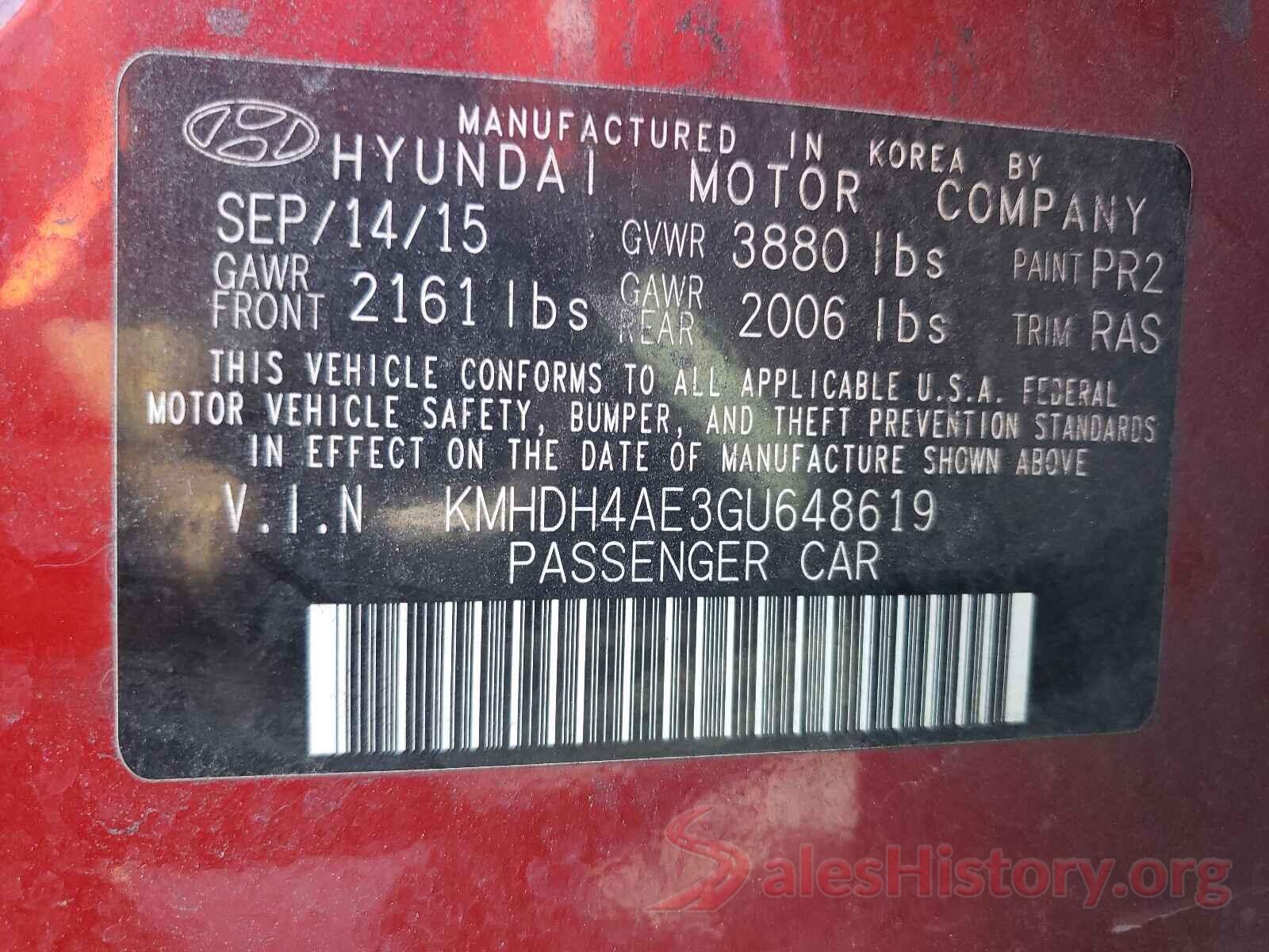 KMHDH4AE3GU648619 2016 HYUNDAI ELANTRA