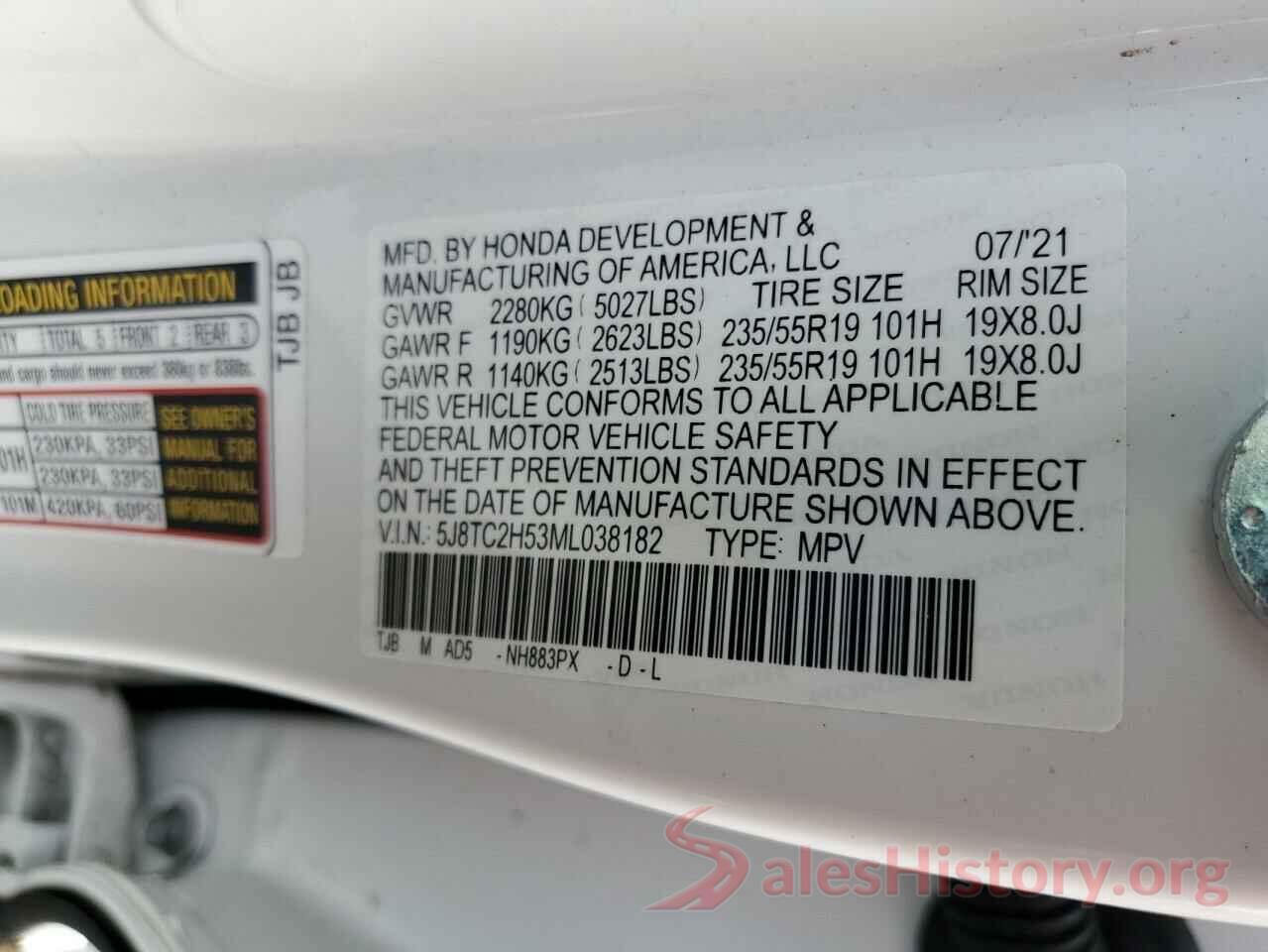 5J8TC2H53ML038182 2021 ACURA RDX