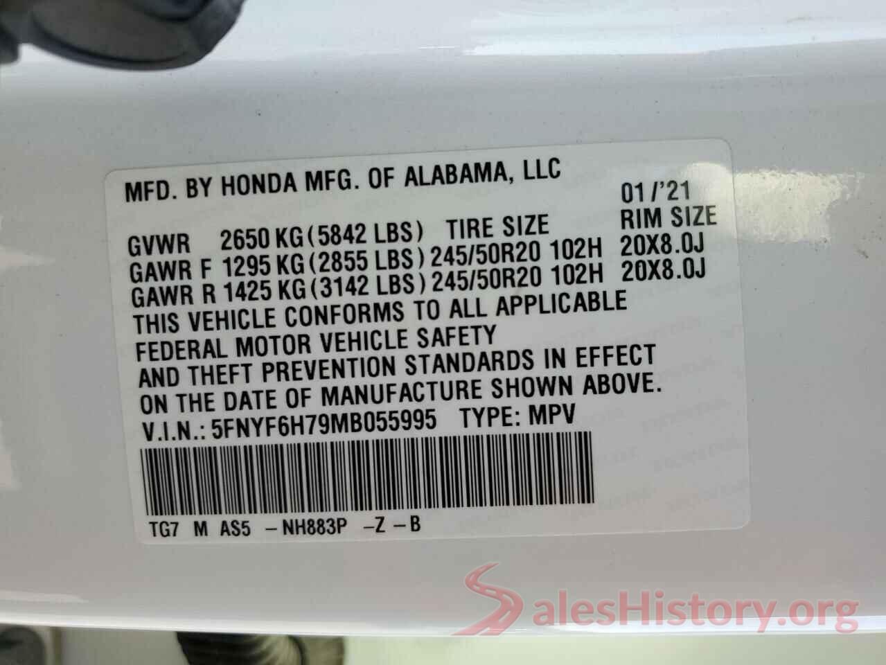 5FNYF6H79MB055995 2021 HONDA PILOT