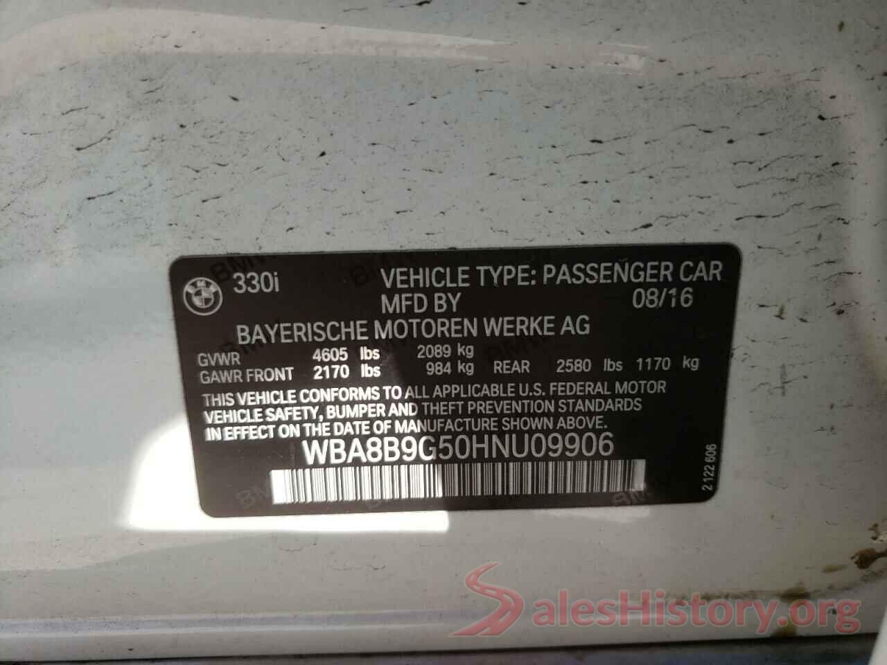 WBA8B9G50HNU09906 2017 BMW 3 SERIES