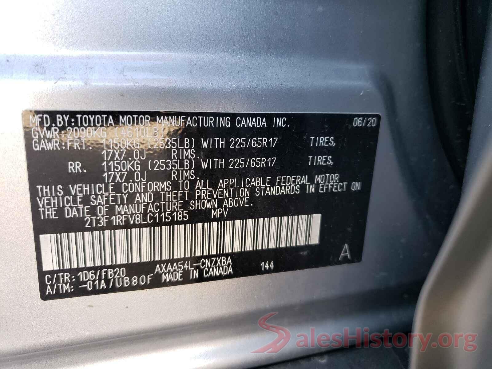 2T3F1RFV8LC115185 2020 TOYOTA RAV4