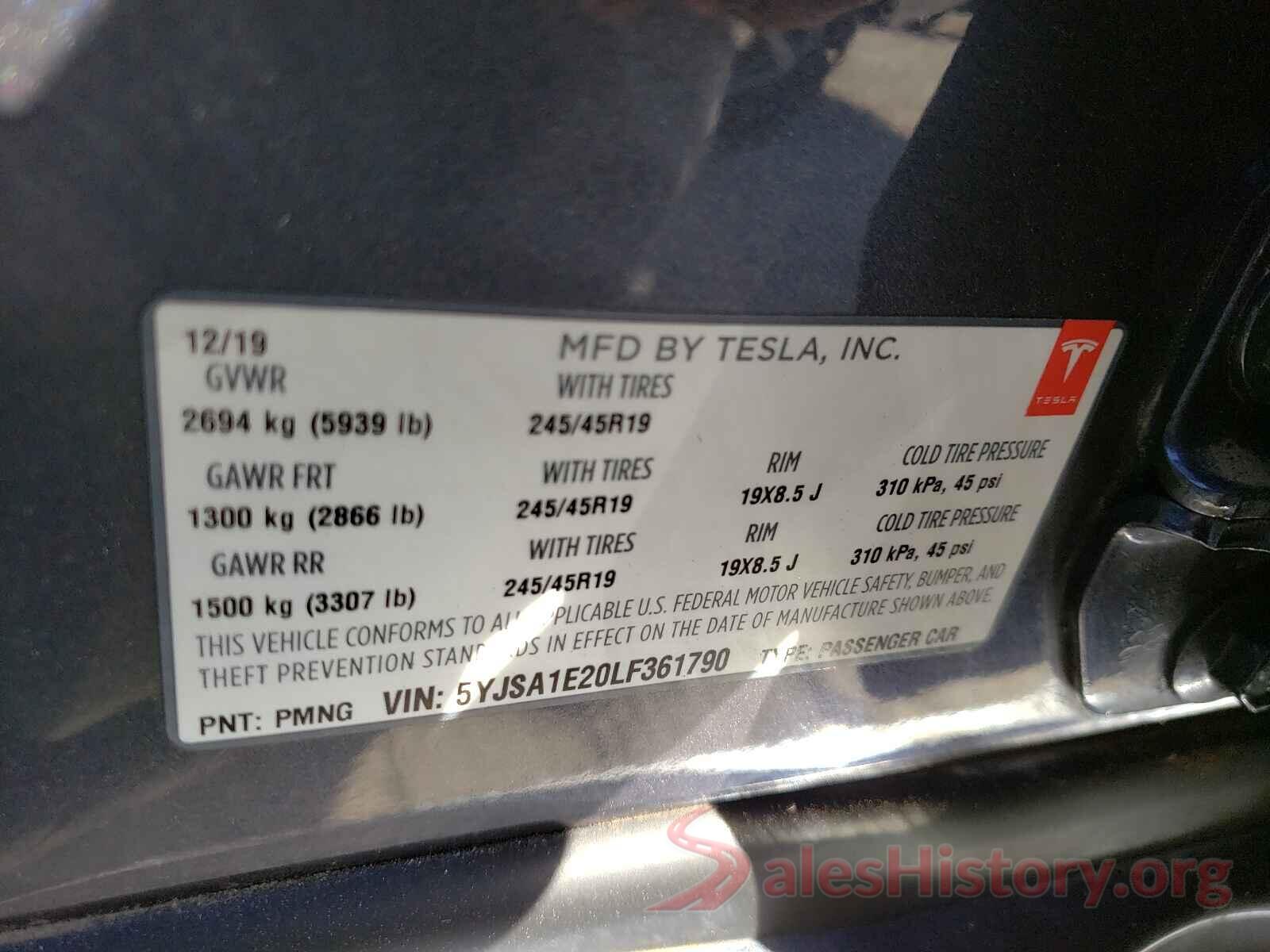 5YJSA1E20LF361790 2020 TESLA MODEL S