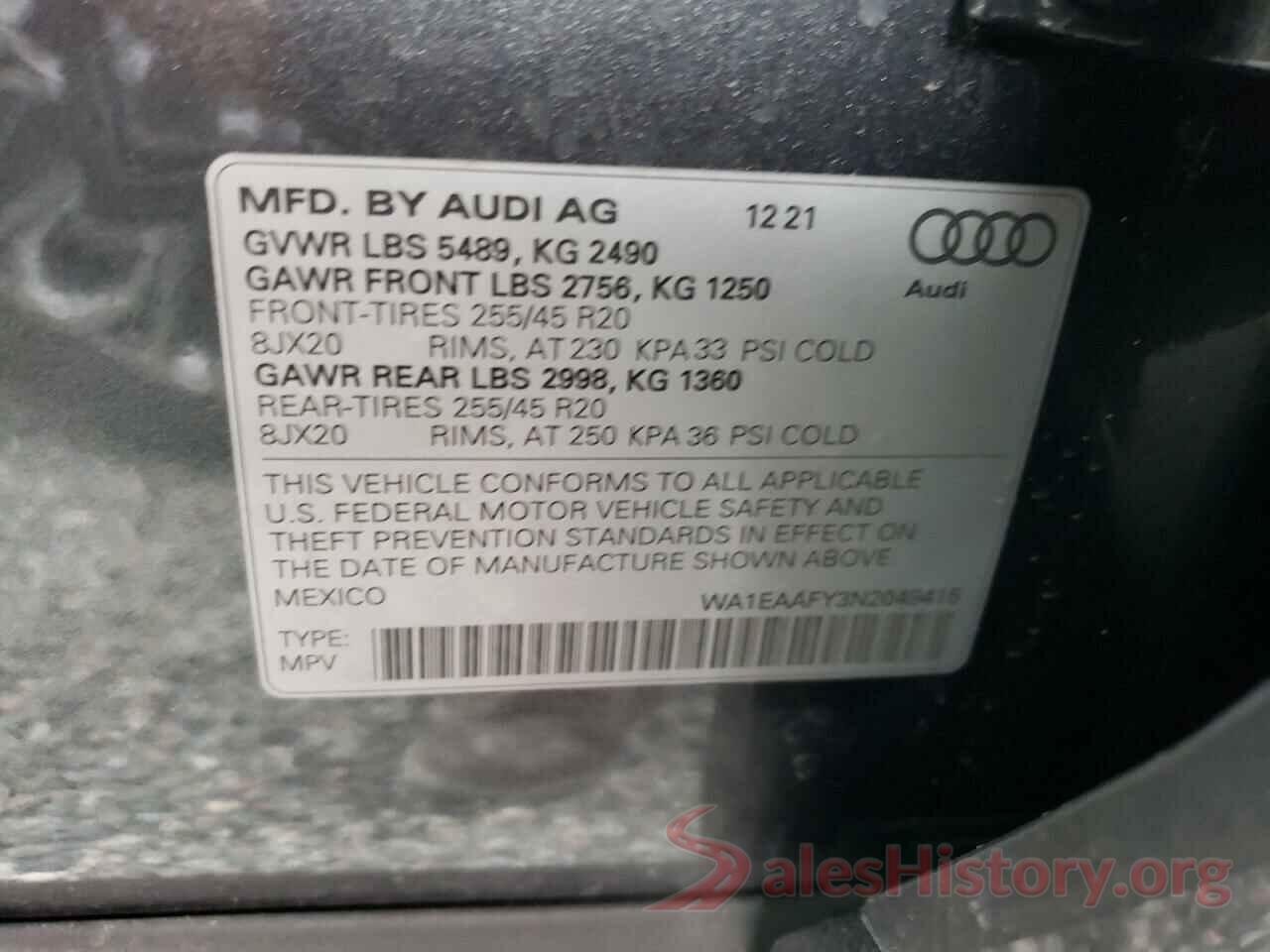 WA1EAAFY3N2049415 2022 AUDI Q5