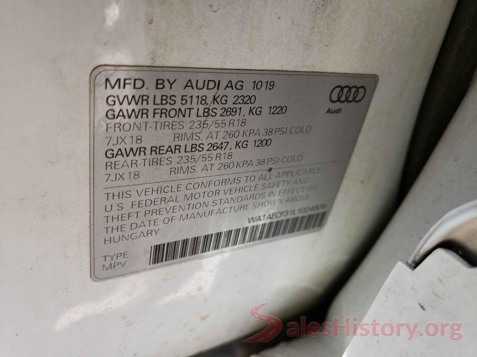 WA1AECF31L1024809 2020 AUDI Q3