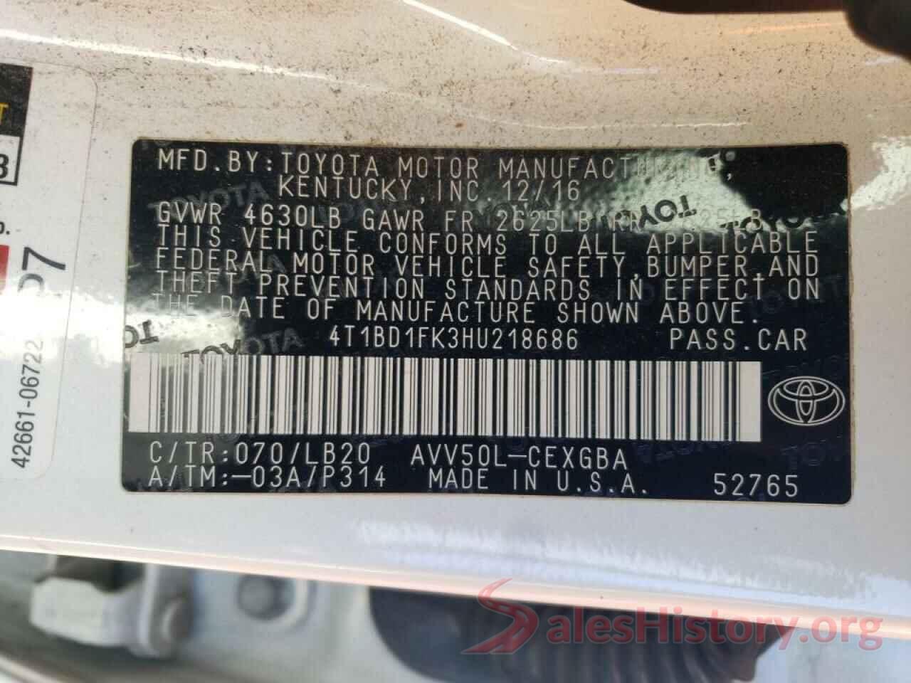 4T1BD1FK3HU218686 2017 TOYOTA CAMRY