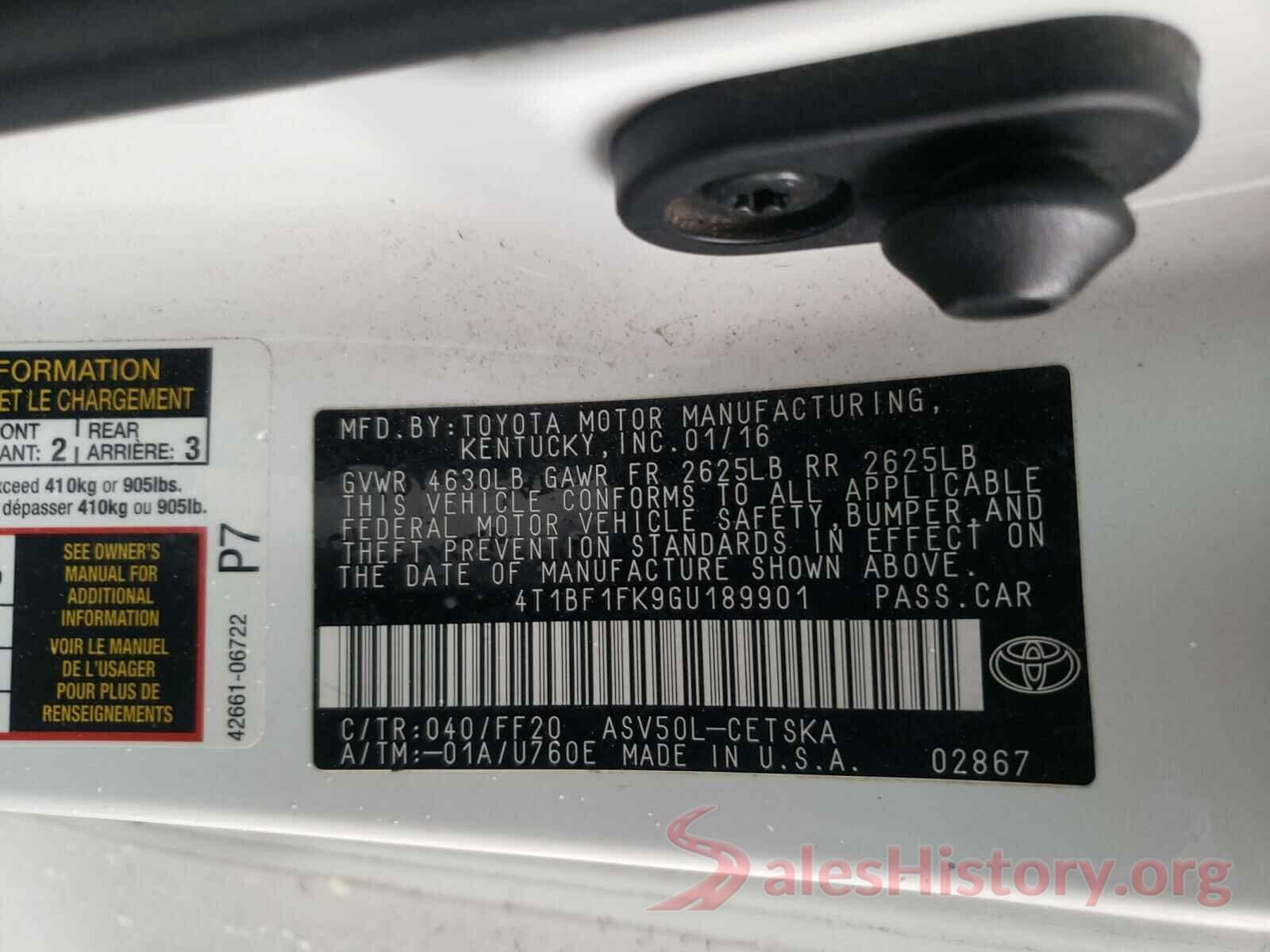 4T1BF1FK9GU189901 2016 TOYOTA CAMRY