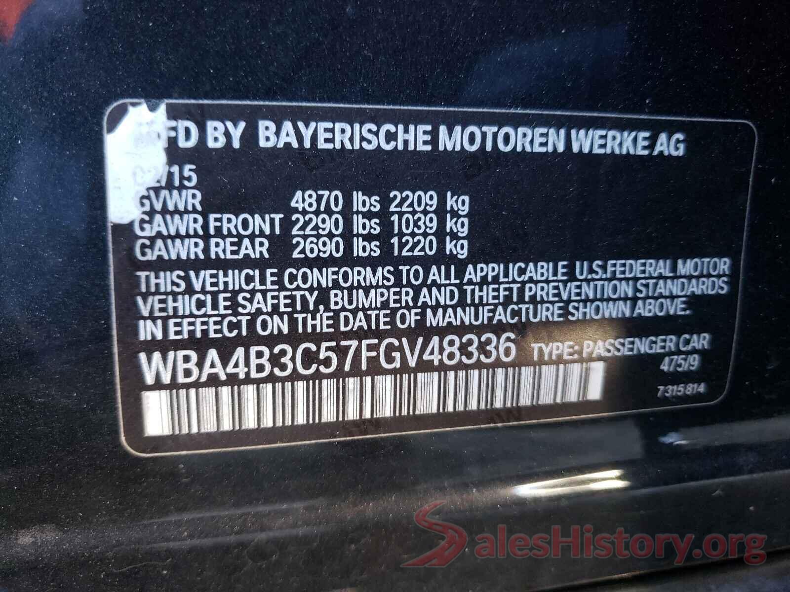 WBA4B3C57FGV48336 2015 BMW 4 SERIES