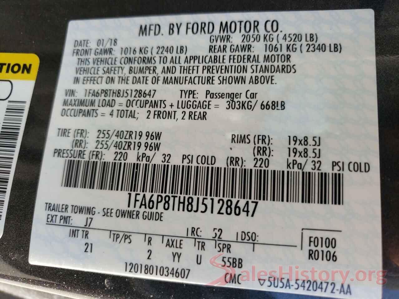 1FA6P8TH8J5128647 2018 FORD MUSTANG