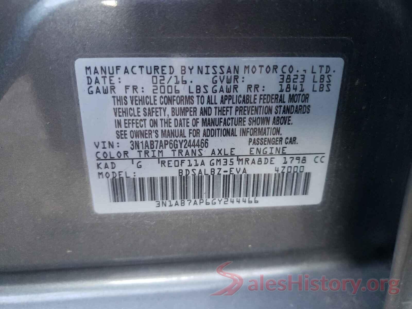 3N1AB7AP6GY244466 2016 NISSAN SENTRA