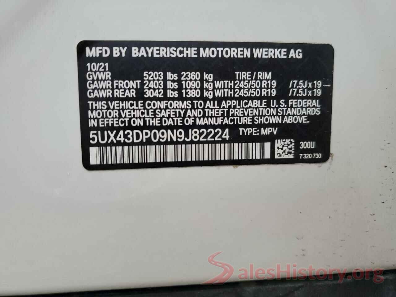 5UX43DP09N9J82224 2022 BMW X3