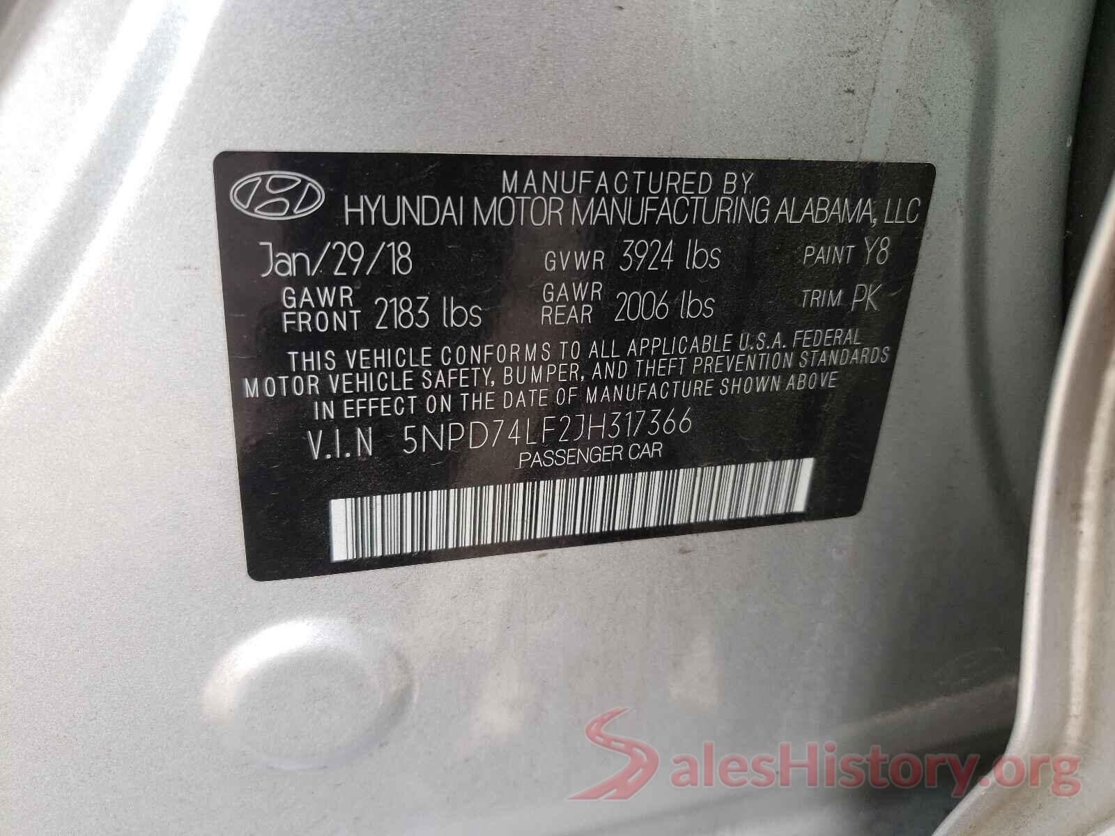 5NPD74LF2JH317366 2018 HYUNDAI ELANTRA