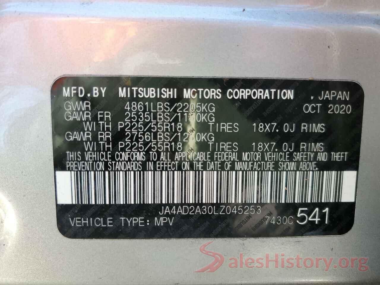 JA4AD2A30LZ045253 2020 MITSUBISHI OUTLANDER