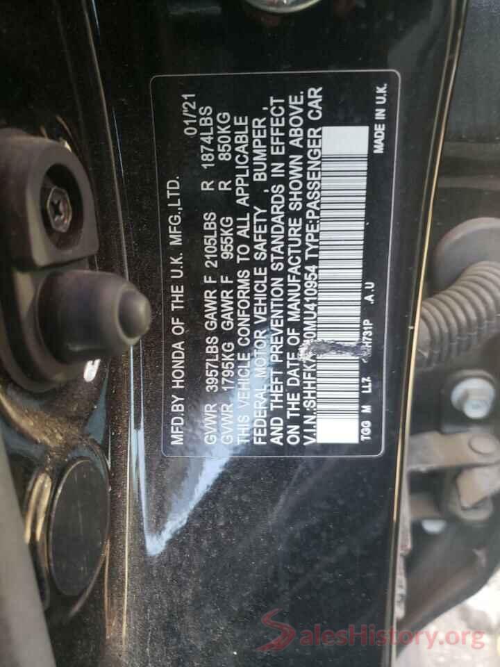 SHHFK7H40MU410954 2021 HONDA CIVIC