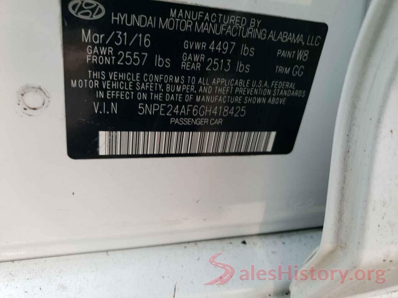 5NPE24AF6GH418425 2016 HYUNDAI SONATA