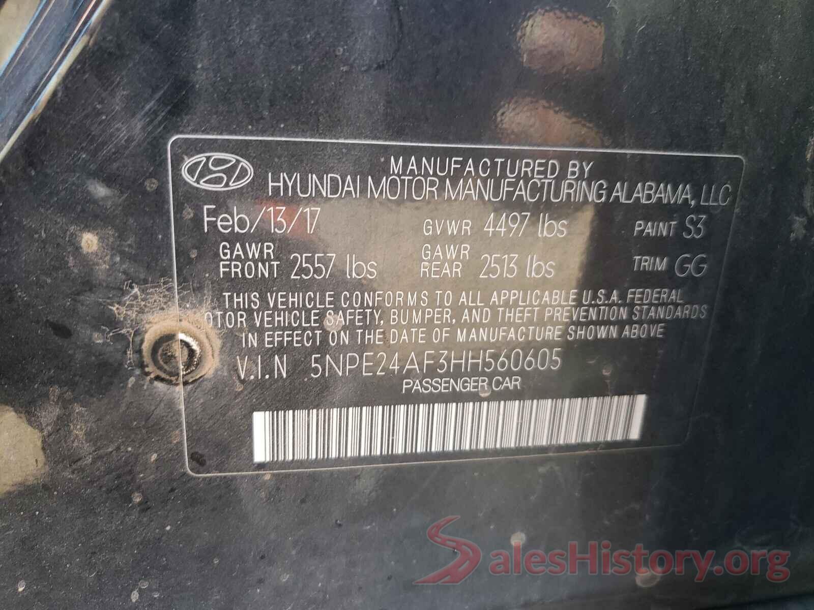 5NPE24AF3HH560605 2017 HYUNDAI SONATA