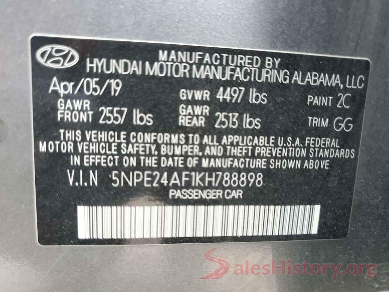 5NPE24AF1KH788898 2019 HYUNDAI SONATA