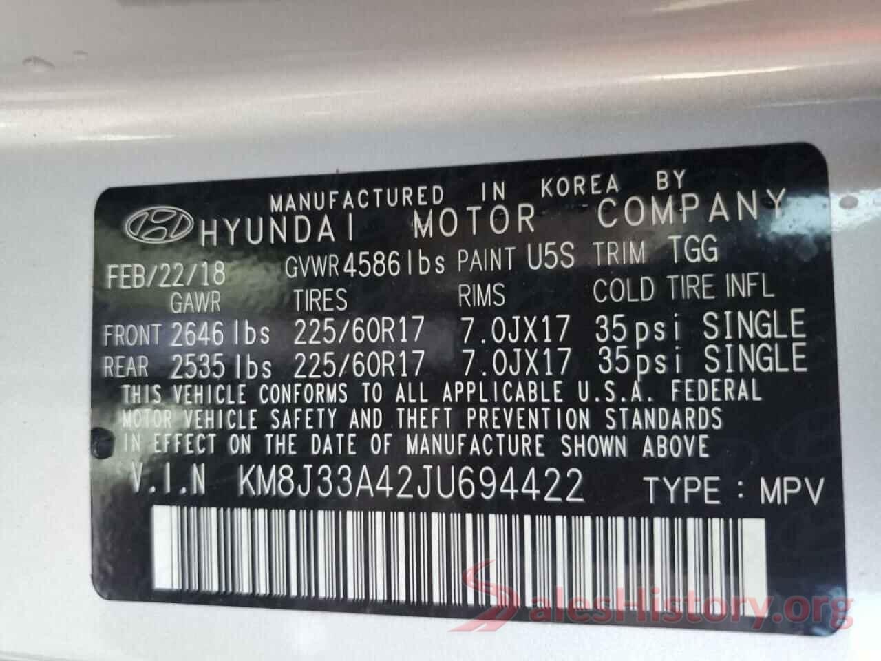 KM8J33A42JU694422 2018 HYUNDAI TUCSON