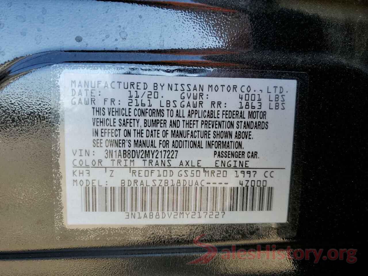 3N1AB8DV2MY217227 2021 NISSAN SENTRA