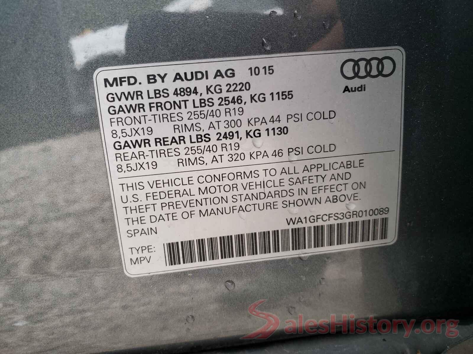 WA1GFCFS3GR010089 2016 AUDI Q3