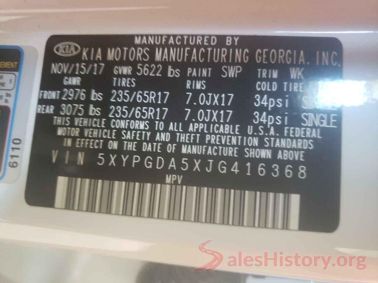 5XYPGDA5XJG416368 2018 KIA SORENTO