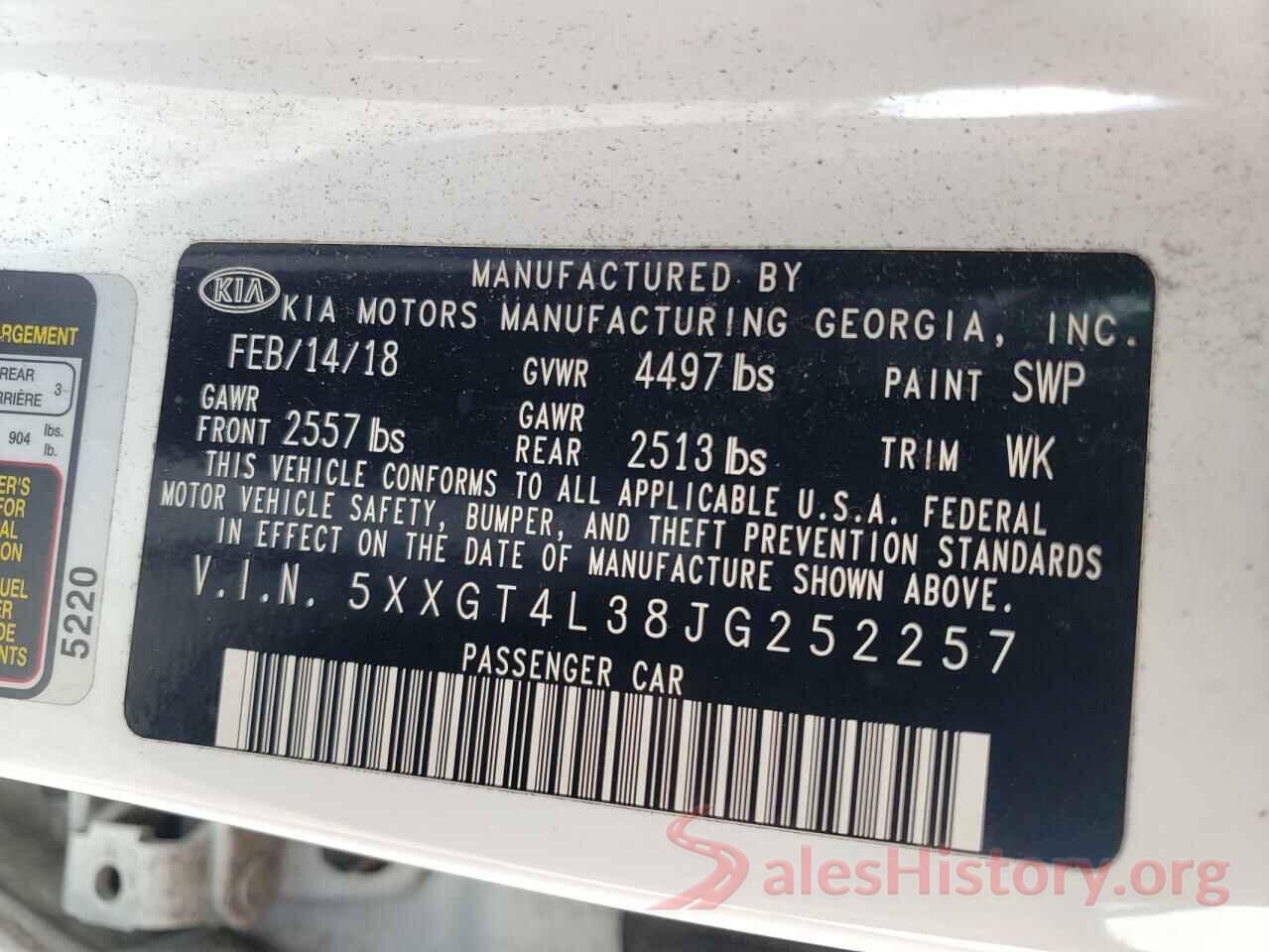 5XXGT4L38JG252257 2018 KIA OPTIMA