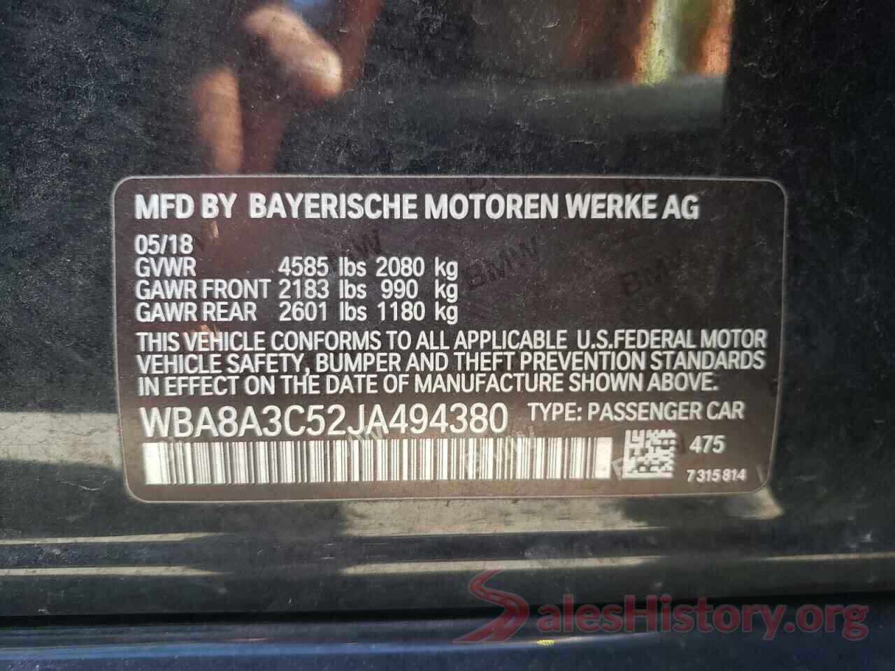 WBA8A3C52JA494380 2018 BMW 3 SERIES