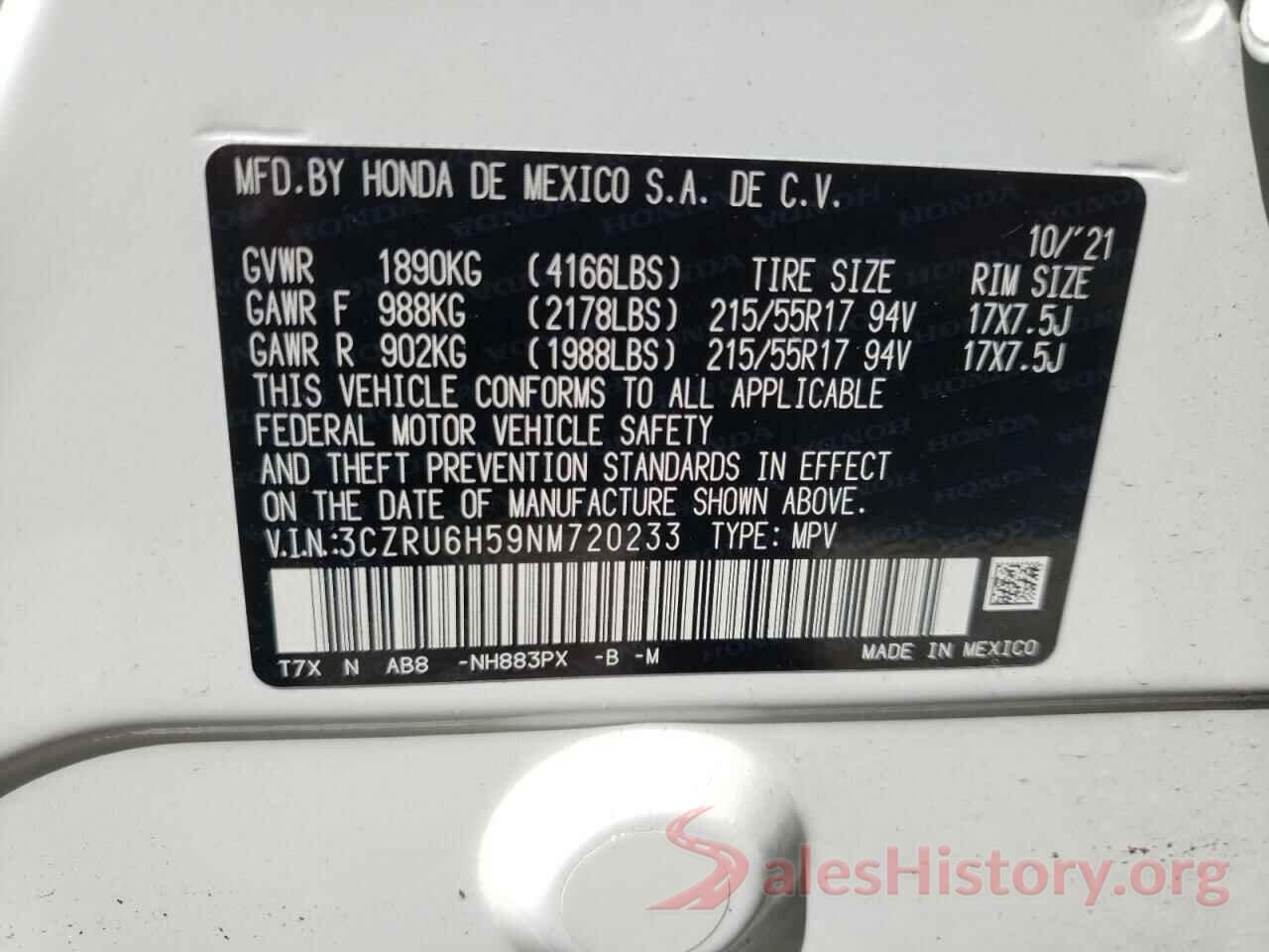 3CZRU6H59NM720233 2022 HONDA HR-V